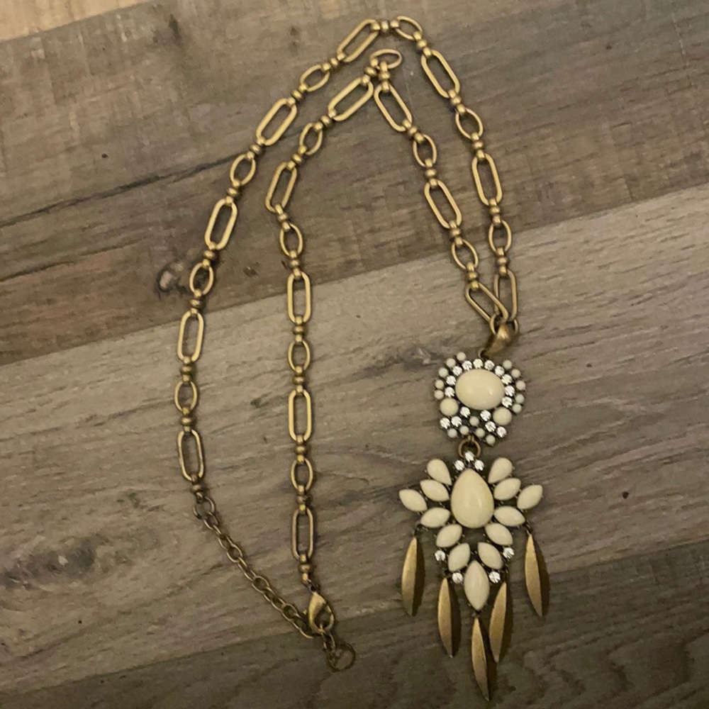 Stella & Dot Long Cream and Gold Necklace